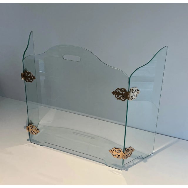 1970s Glass Fireplace Screen with Bronze Hinges For Sale - Image 5 of 13