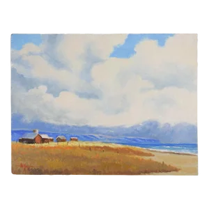 Contmeporary Remote Coastal Landscape With Red Barn Painting