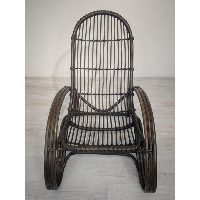 Brown Italian Rattan and Leather Armchair, 1960s For Sale - Image 8 of 13