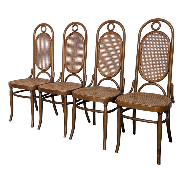 Mid-Century Modern Bentwood Cane Dining Chairs, 1970s, Set of 4 For Sale