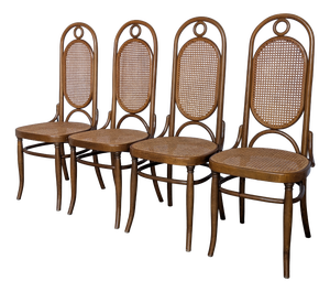 Mid-Century Modern Bentwood Cane Dining Chairs, 1970s, Set of 4