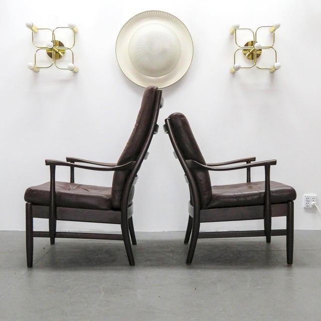 Set of Two Leather Arm Chairs by Ole Wanscher, 1950 For Sale In Los Angeles - Image 6 of 10