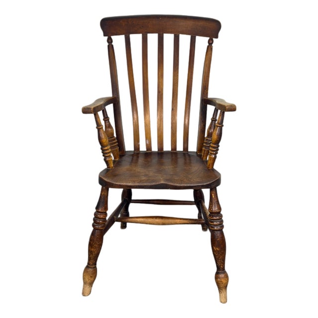 Antique English Elm and Ash Lath-Back Windsor Armchair For Sale