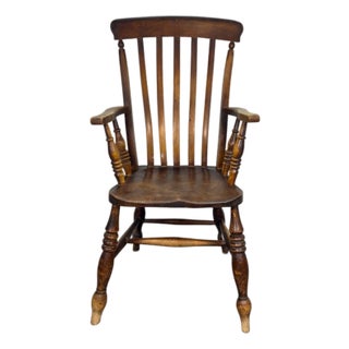 Late 19th Century Antique English Elm and Ash Lath-Back Windsor Armchair For Sale