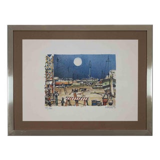 Giuseppe Megna, Industrial Port, 1979, Lithograph, Framed For Sale