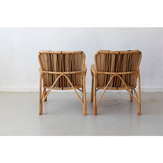 Wood Danish Rattan Lounge Set with Sofa, Armchairs and Coffee Table, 1970s, Set of 4 For Sale - Image 7 of 11