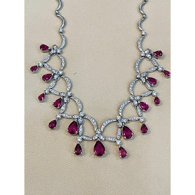 18 Carat Tear Drop Rubelite and Diamonds Necklace 14 Karat White Gold For Sale In New York - Image 6 of 18