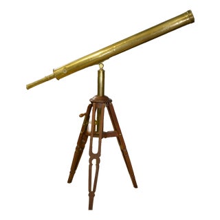 Vintage Brass and Wood Astronomical Telescope, 1930s For Sale