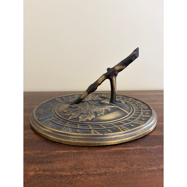 Farmhouse Vintage Iron Faux Bois Garden Sundial With Acorns and Oak Leaves "Time Began in a Garden" For Sale - Image 3 of 7