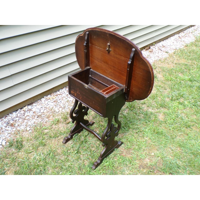Brown Antique Tilt Top Sewing Table Vintage Walnut Sewing Stand Parlor Lamp Table For Sale - Image 8 of 15