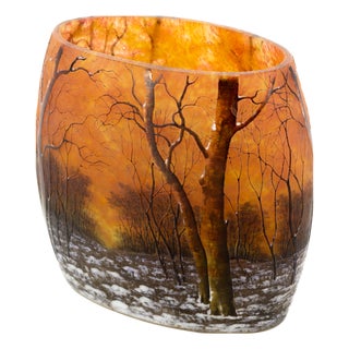 Multi-Layered Glass Winter Landscape Vase from Daum, Late 19th Century For Sale