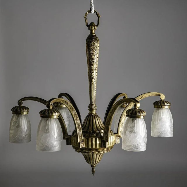 Art Deco Chandelier in Bronze by Hetier & Vincet, 1930s For Sale - Image 6 of 6