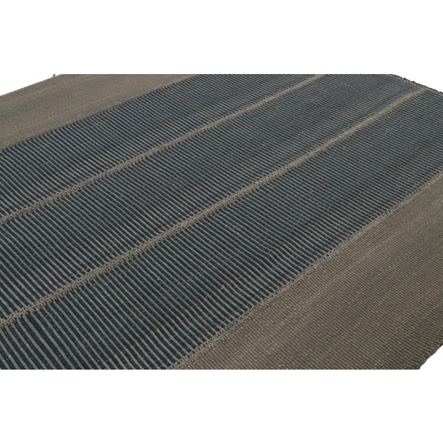 Rug & Kilim Rug & Kilim’s Contemporary Kilim in Gray and Blue Textural Stripes For Sale - Image 4 of 7