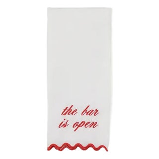 The Bar Is Open Scalloped Linen Bar/Hand Towel For Sale