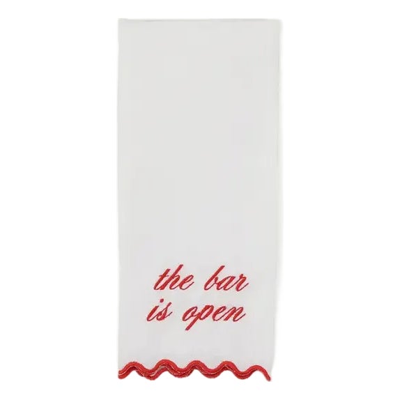 The Bar Is Open Scalloped Linen Bar/Hand Towel For Sale