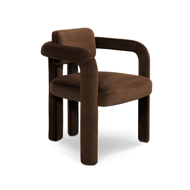 Contemporary Double Arch Dining Chair in Dark Brown Cotton Velvet from Insidherland For Sale - Image 3 of 13