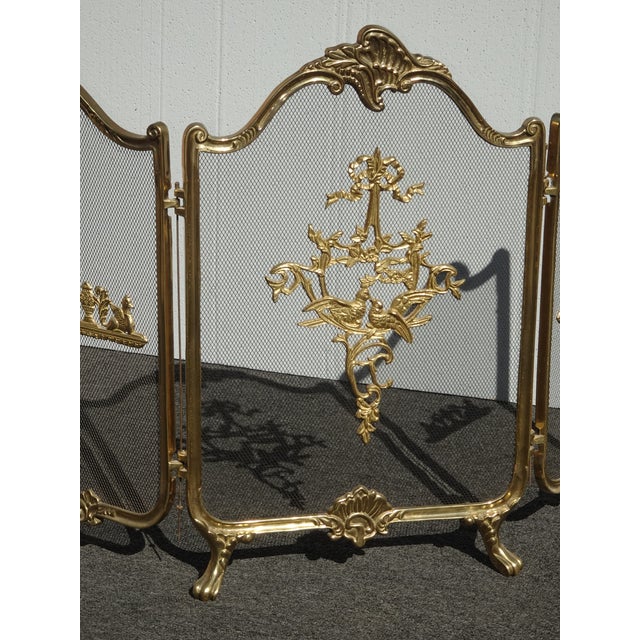 Vintage French Provincial Ribbons Love Birds Gold Brass Fireplace Screen #1 For Sale - Image 4 of 15