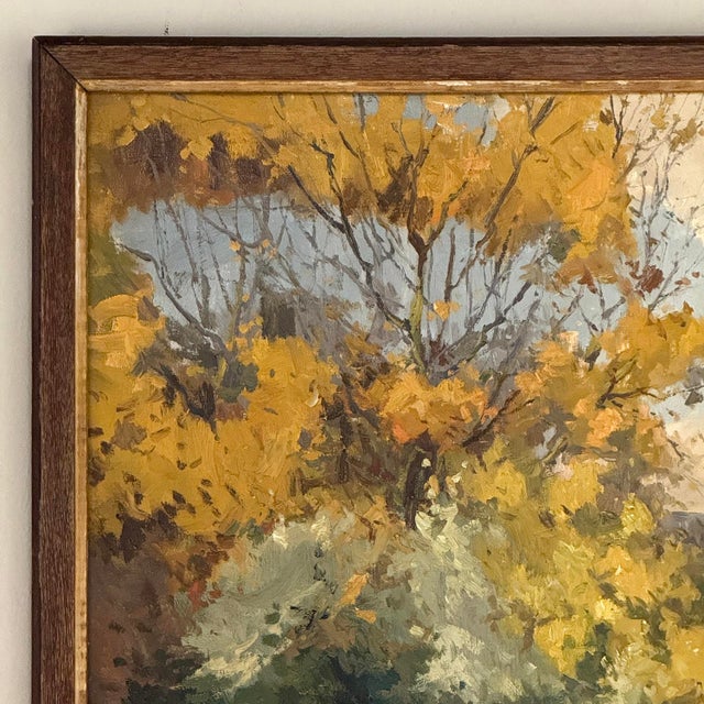 Wood Antique Framed Oil Painting on Canvas by Victor Fermans 'Autumn Village Scene' For Sale - Image 7 of 16