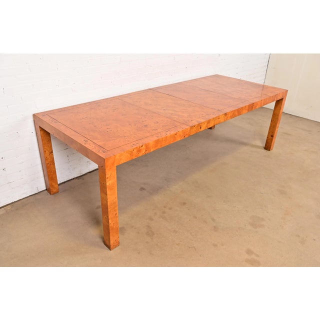 Milo Baughman Milo Baughman Style Mid-Century Modern Burl Wood Parsons Extension Dining Table, Circa 1970s For Sale - Image 4 of 14