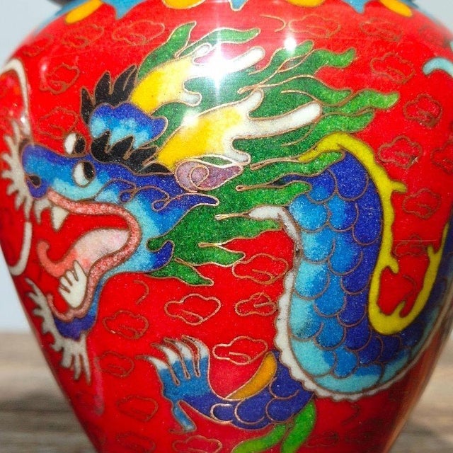 Pair of Vintage Chinese Cloisonné Enamel "Dragon & Phoenix" Covered Jars With "Xuan" Mark For Sale - Image 9 of 9