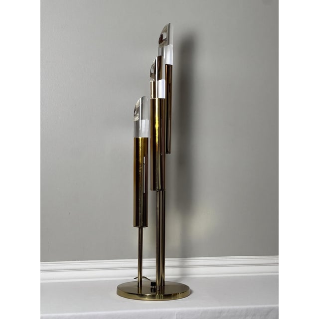 Mid-Century Modern 1970s Modern 3-Light Brass and Lucite Lamp by Laurel Lamp Company For Sale - Image 3 of 18