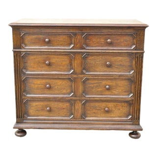 Antique Jacobean William & Mary Style Oak Wood Chest of Drawers Low Dresser For Sale