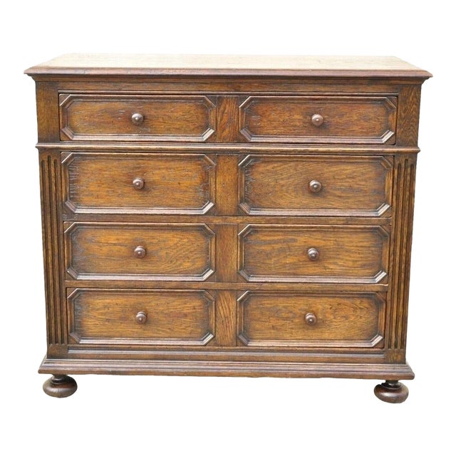 Antique Jacobean William & Mary Style Oak Wood Chest of Drawers Low Dresser For Sale