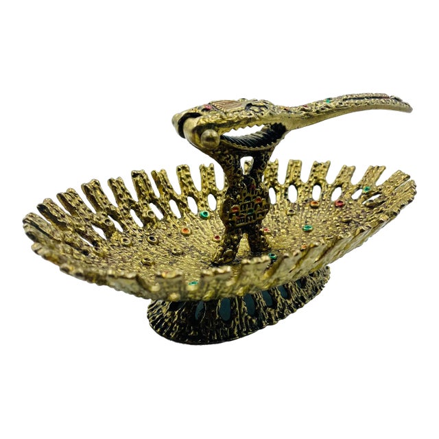 Brutalist Brass & Enameled Pedestal Nut Shell Cracker Bowl by Wainberg Silversmiths For Sale