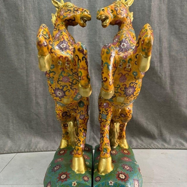 Monumental Pair of Vintage Cloisonné Enamel Rearing Horses For Sale In Los Angeles - Image 6 of 9