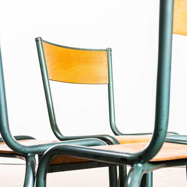 French Steel Green Stacking School Dining Chair from Mullca, 1950s For Sale - Image 9 of 11
