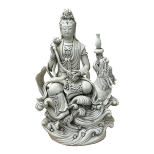 Chinese Handcrafted GuanYin Bodhisattva on Dragon White Porcelain Statue