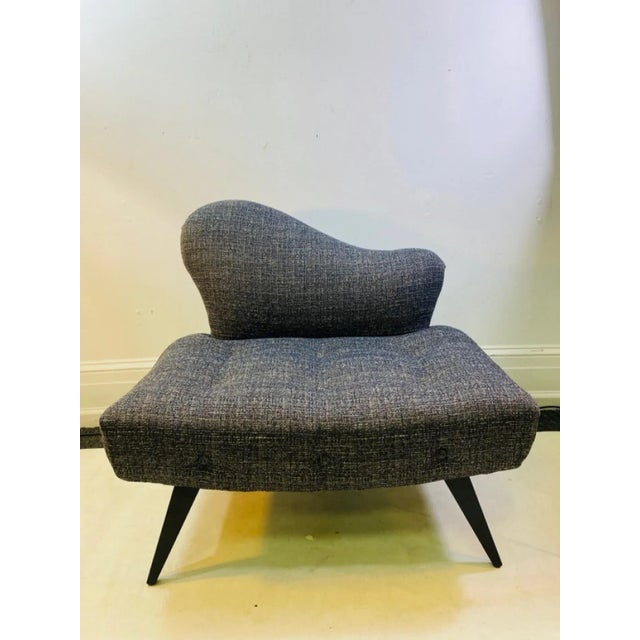 1940's Modernist Lounge Chair Designed By Grosfeld House in Textured Grey Toned Upholstery With Button Tufted Seat And...