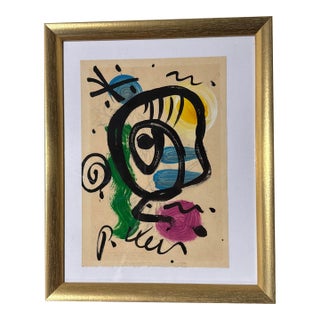 1970s Peter Robert Keil Original Painting Abstract Miro Style Modern Art Signed Framed For Sale