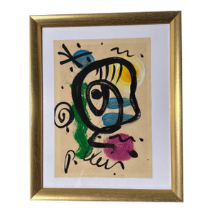 1970s Peter Robert Keil Original Painting Abstract Miro Style Modern Art Signed Framed