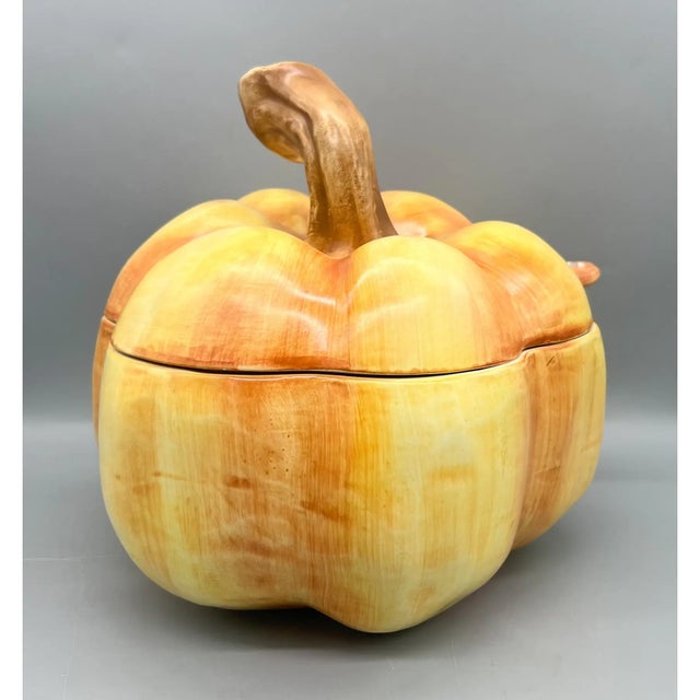 Bitossi Vintage Italian Hand-Painted Pumpkin Tureen With Ladle – Majolica / Country French / Farmhouse Cottage For Sale - Image 4 of 14
