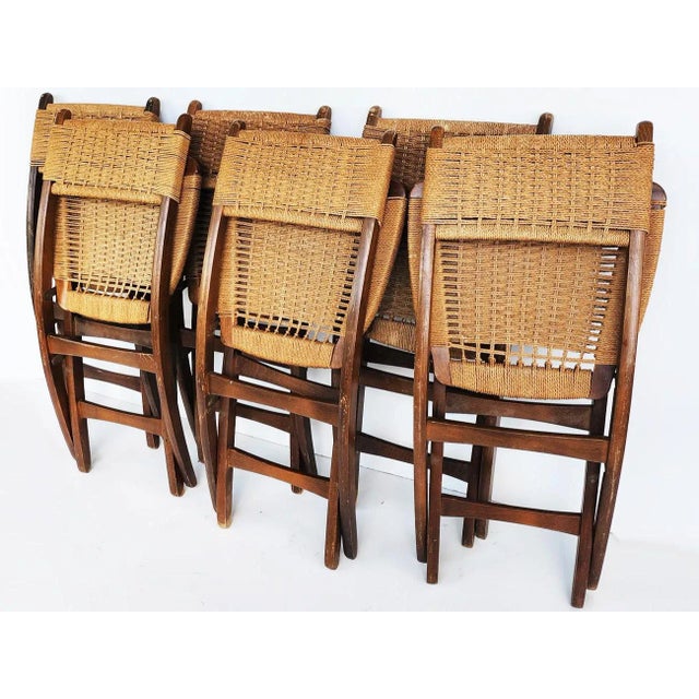 Mid 20th Century Rope Folding Chairs in the Style of Hans Wegner, Set of 6 For Sale In Miami - Image 6 of 12