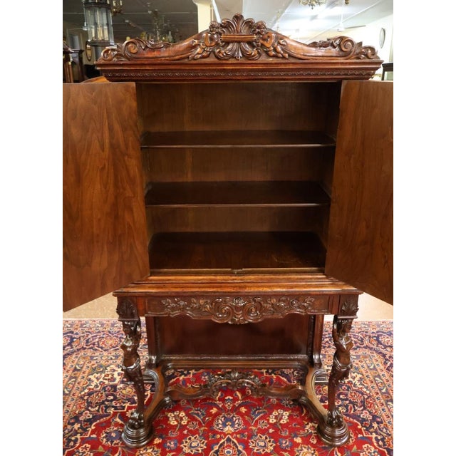 Walnut Renaissance Revival Style Two Door China Cabinet Circa 1920's For Sale - Image 4 of 13
