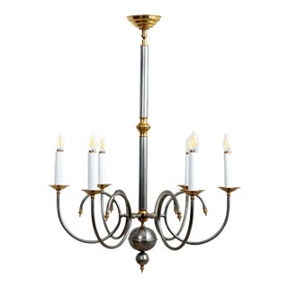 Large Steel and Brass Six Arm Chandelier For Sale