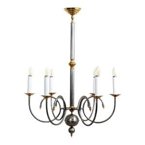 Large Steel and Brass Six Arm Chandelier