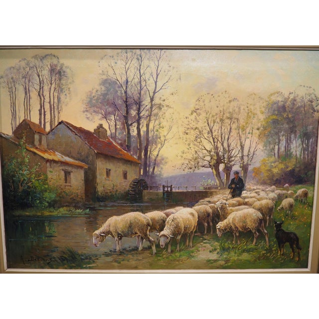 19th Century French Pastoral Oil Painting, the Shepherd and His Flock by Derians For Sale - Image 12 of 18