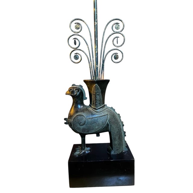 Attributed to William (Billy) Haines (American 1900-1973), table lamp, circa 1950, in the form of a patinated metal...