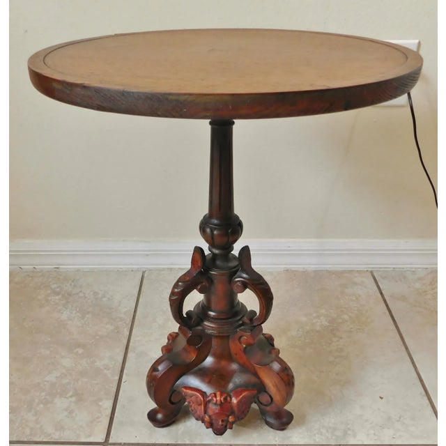Antique Cherub Putti Figural Carved Mahogany Wood Pedestal Accent Table For Sale - Image 11 of 11