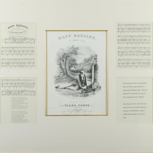 Winslow Homer (1836-1910) Offered is framed montage of an original sheet music lithograph from the 1855 publication Katy...