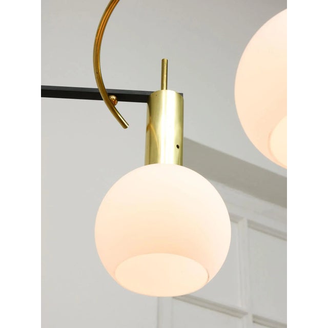 Black Mid-Century Modern Brass and Opaline Chandelier, Italy For Sale - Image 8 of 18