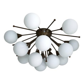 21st Century Mezzo Bronze Matte White Murano Flush Mount by Fabio LTD For Sale