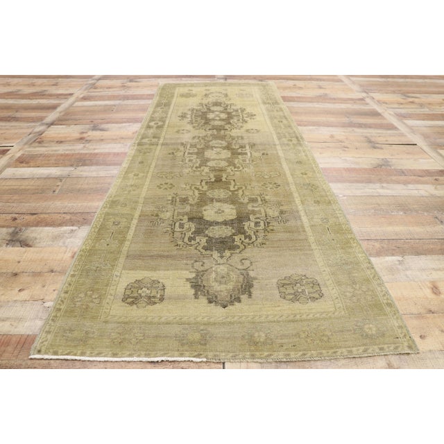 Textile 1940s Vintage Turkish Oushak Runner Rug - 3′6″ × 9′4″ For Sale - Image 7 of 10