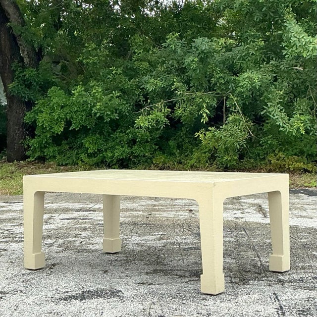 Vintage Regency Linen Wrapped Coffee Table After Harrison Van Horn For Sale In West Palm - Image 6 of 8