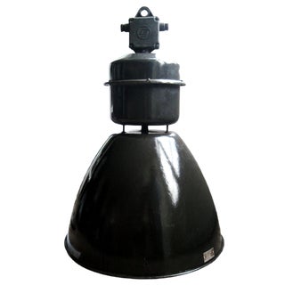 Mid-Century Industrial Black Enamel Factory Pendant Lamp For Sale