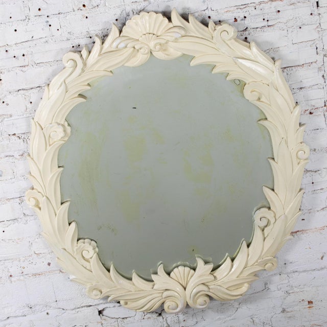 Early 20th Century Early 20th Century Art Deco Large Distressed Plaster Mirror Round Acanthus Foliate Frame Style of Serge Roche For Sale - Image 5 of 17