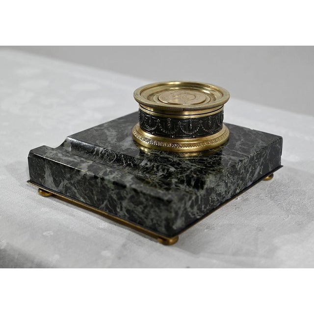 Inkwell with the Virgin in Bronze and Marble, Late 19th Century For Sale - Image 3 of 16